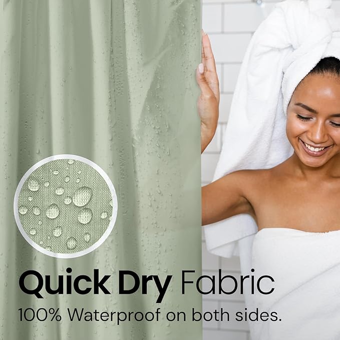 LiBa Green Shower Curtain, Fabric, Water Repellent Shower Curtain, Decorative Bathroom Curtains, 72" W x 72" H, Heavy Duty, Easy to Clean(Green)
