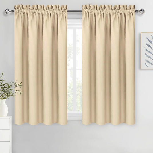 DWCN Beige Blackout Curtains for Bedroom – Rod Pocket Thermal Insulated Energy Saving Drapes for Living Room and Bedroom, W 42 x L 45 Inch, 2 Panels