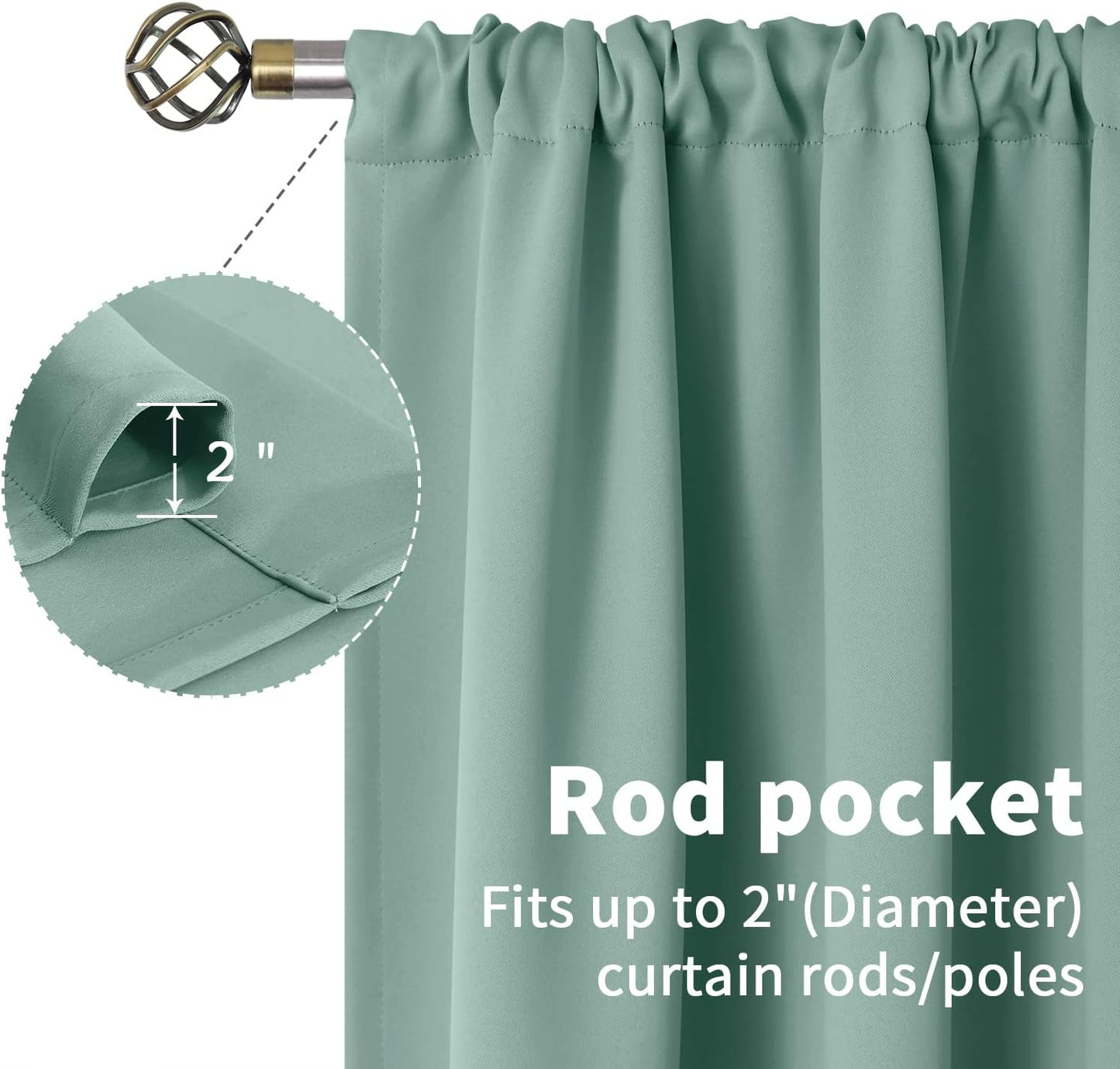 BGment Sage Green Curtains 36 Inch Length for Kitchen Window Over Sink - Small Half Window Drapes with Rod Pocket Privacy Protection for Cafe Bathroom, 34 x 36 Inch, 2 Panels