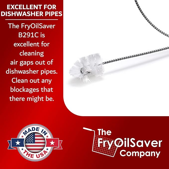 48" Air-Gap Drain Pipe Cleaning Brush, Flexible Dishwasher Cleaning Brush in Home & Commercial Kitchen Pipes, Garbage Disposal, Sink, Unclogger Long Sink Snake Drain Pipe Tool by FryOilSaver Co B291C