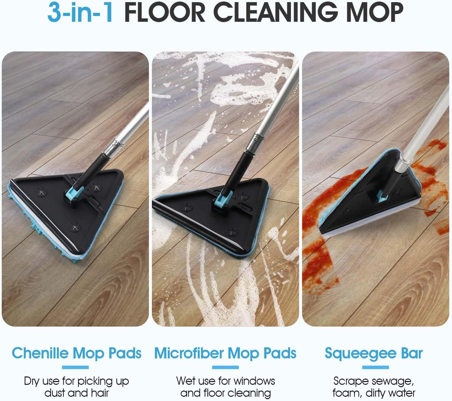 20 Feet High Ceilings Baseboard Wall Cleaner Mop with 12 Ft Extension Pole, Cobweb Duster, Window Cleaning Squeegee Kit (12ft)