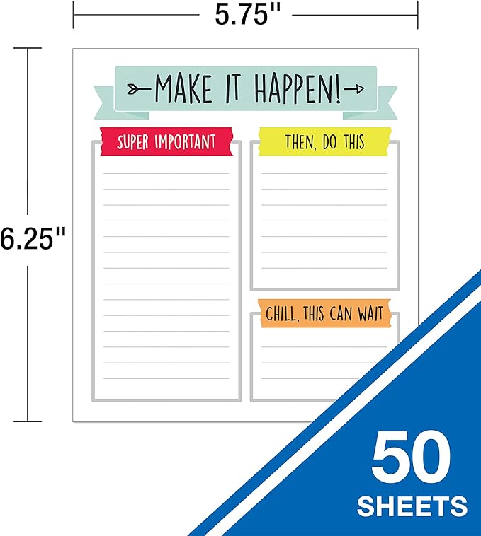 Carson Dellosa Aim High Notepad, 50 Sheet Note Pad With Lined Paper, To Do List, Checklist, Classroom Organization Stationary, Desk Accessories and Office Supplies
