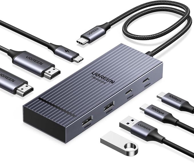 UGREEN 7 in 1 Docking Station Dual Monitor, USB C Hub Dual 4K@60Hz HDMI Display, 10Gbps USB-A/C Data Ports, 100W PD, Aluminum Revodok Pro Laptop Docking Station for HP, Thinkpad, Dell and More