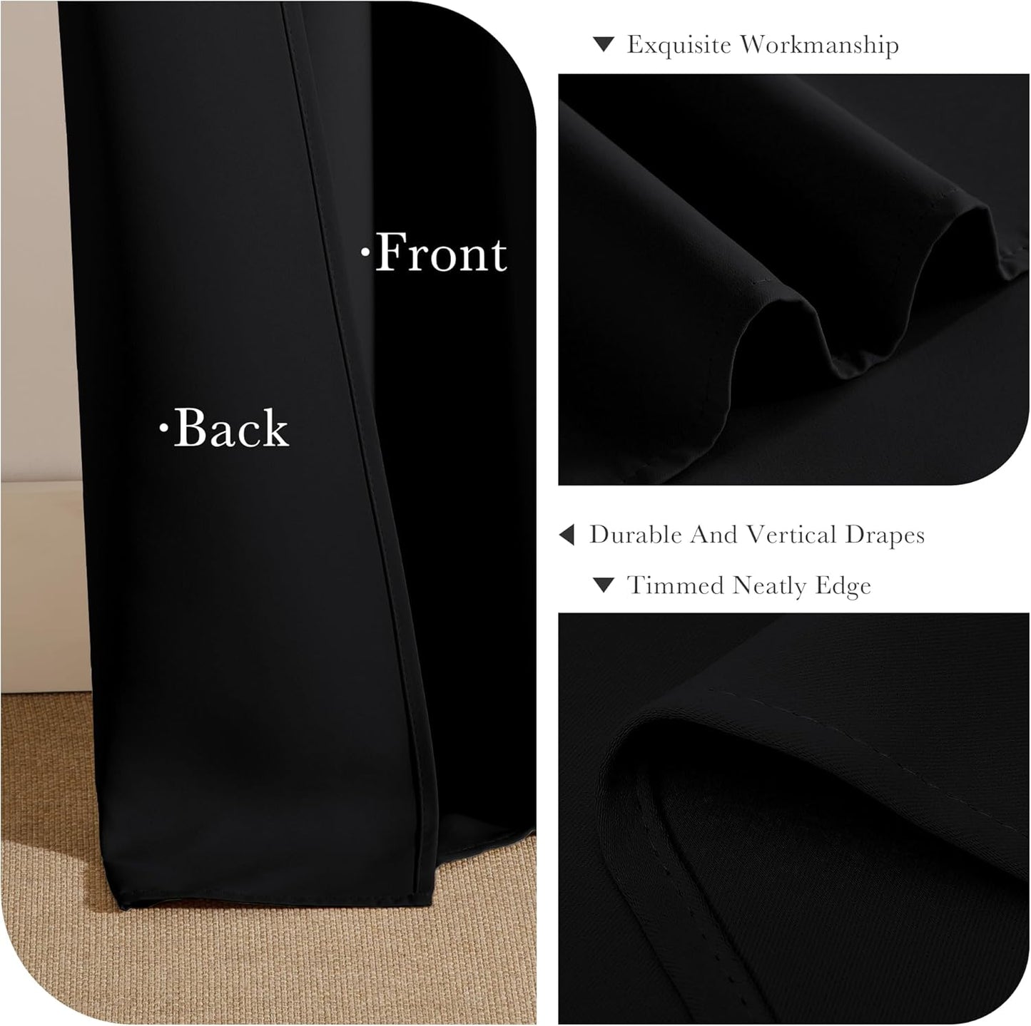 PONY DANCE Bedroom Blackout Curtains - Thermal Insulated Curtain Panels Window Treatments Grommet Top Light Blocking Home Decoration Window Draperies for Living Room, 42 by 54 inches, Black, 1 Pair