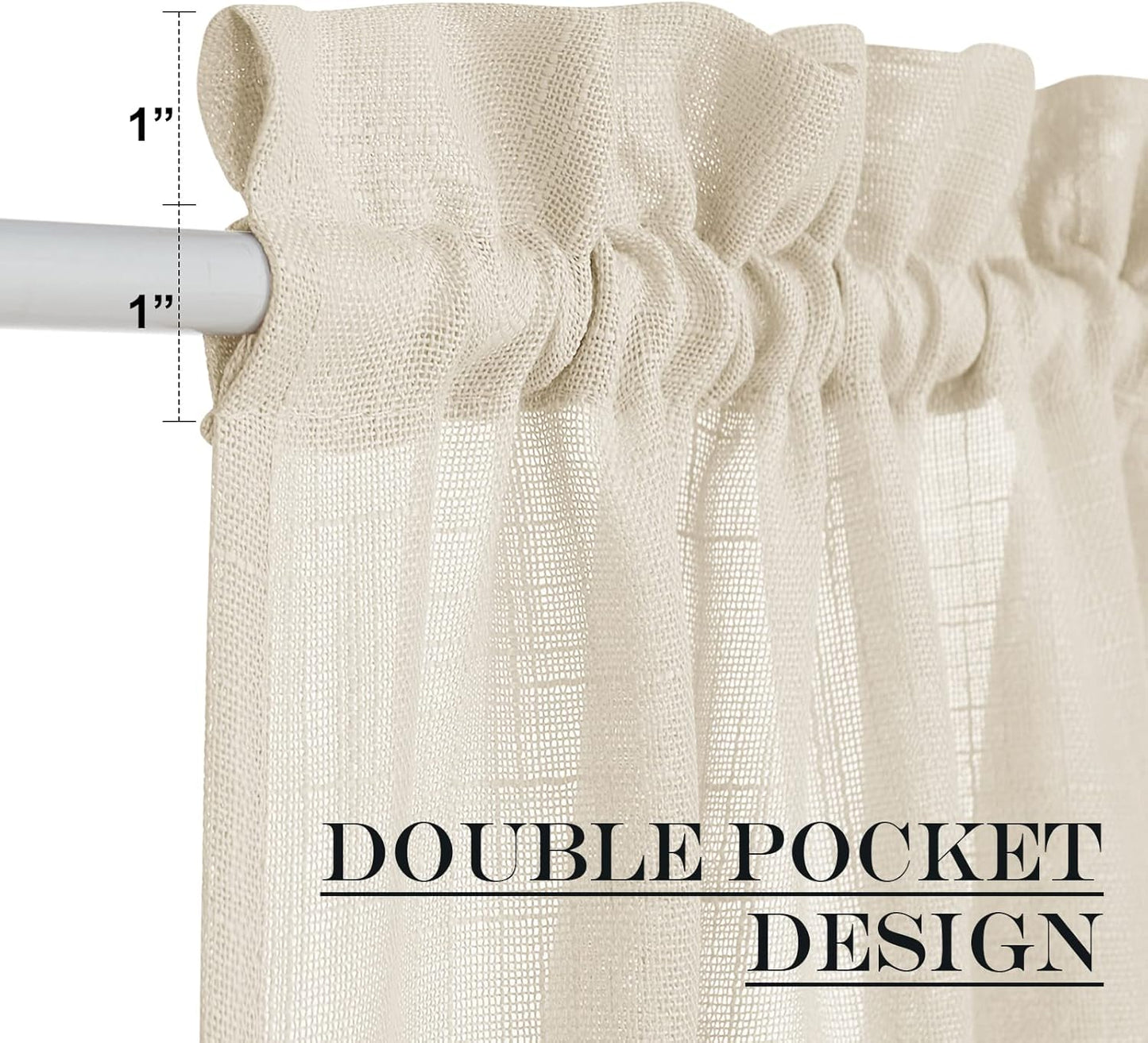 NICETOWN Privacy Door Curtain - Linen Textured French Front Door Curtain Semi Sheer Panel Tieback for Kitchen (52 inches W x 72 inches L, Beige, 1 Panel)
