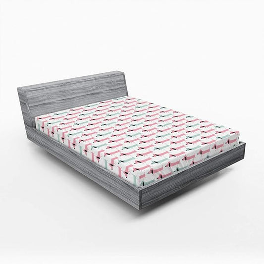 Ambesonne Dachshund 2 Pack Fitted Sheet, Funny Sausage Dogs, Bed Cover All-Round Elastic Deep Pockets 2 Pieces, Package Contains 2 Full Size Fitted Sheets, Seafoam Pink
