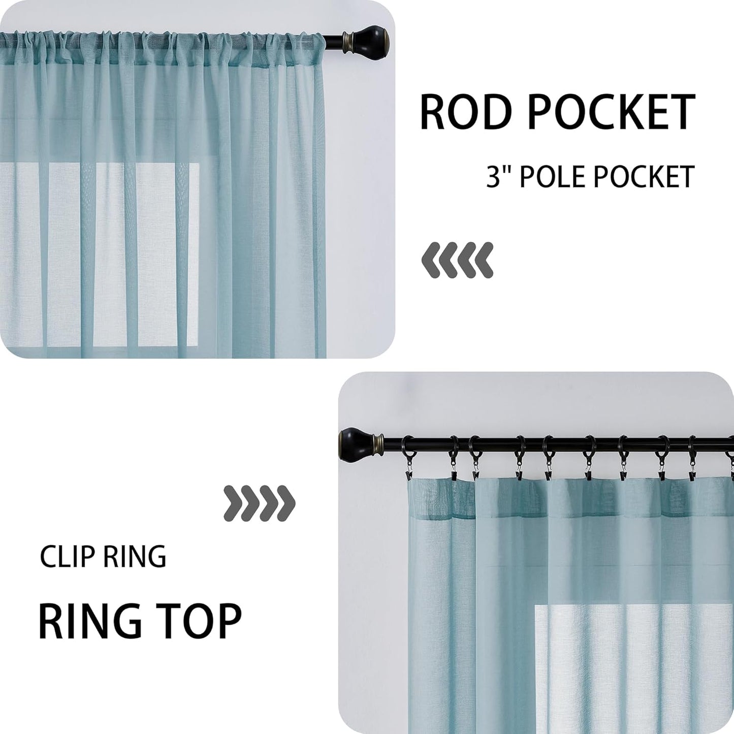 Tollpiz Short Sheer Door Curtain Closet Linen Textured Curtain Sheers Doorway Light Filtering Voile Patio Door Rod Pocket Curtains French Door, 54 x 54 inches Long, Dusty Blue, Set of 1 Panel