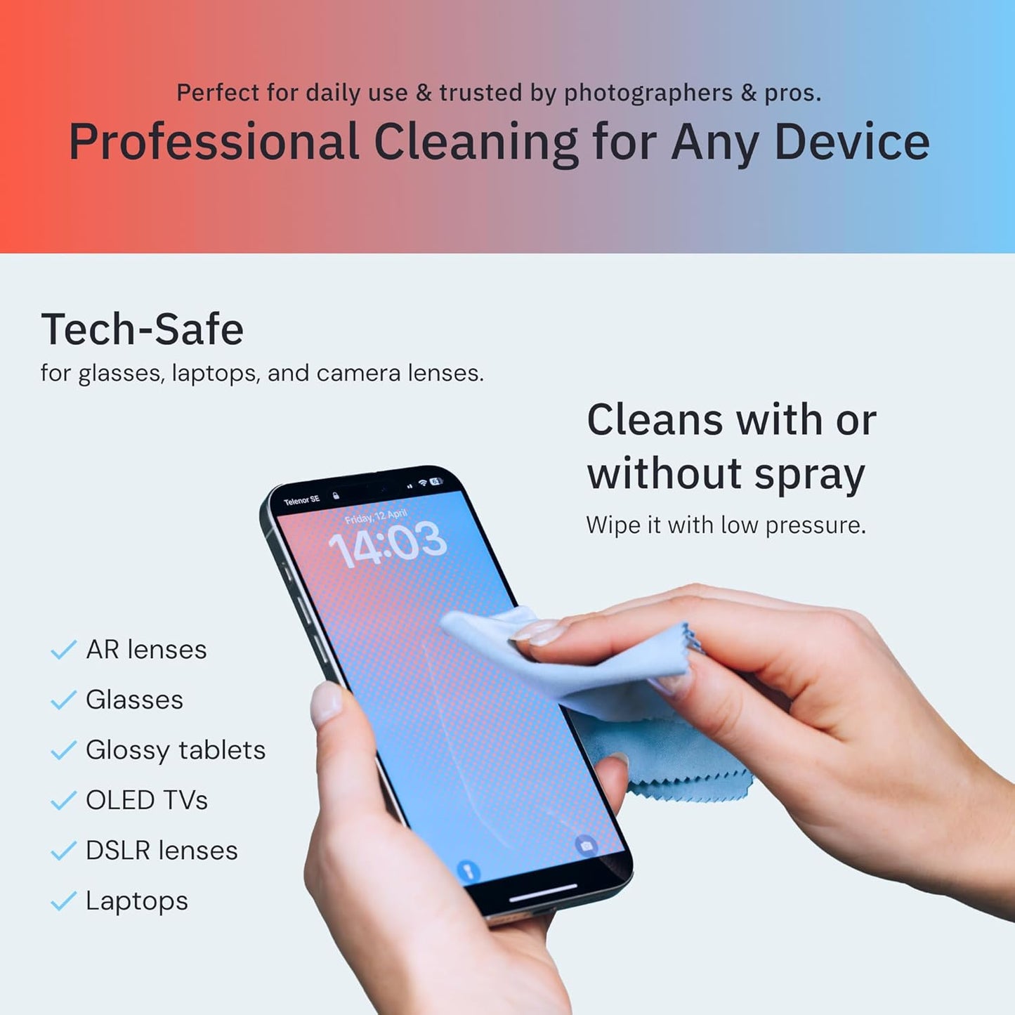 Elite Screens Microfiber Cleaning Cloths 6-Pack - 6×7 in & 12×12 in, Light Blue - Screen & Lens Cleaning Cloths for Eyeglasses & Electronics