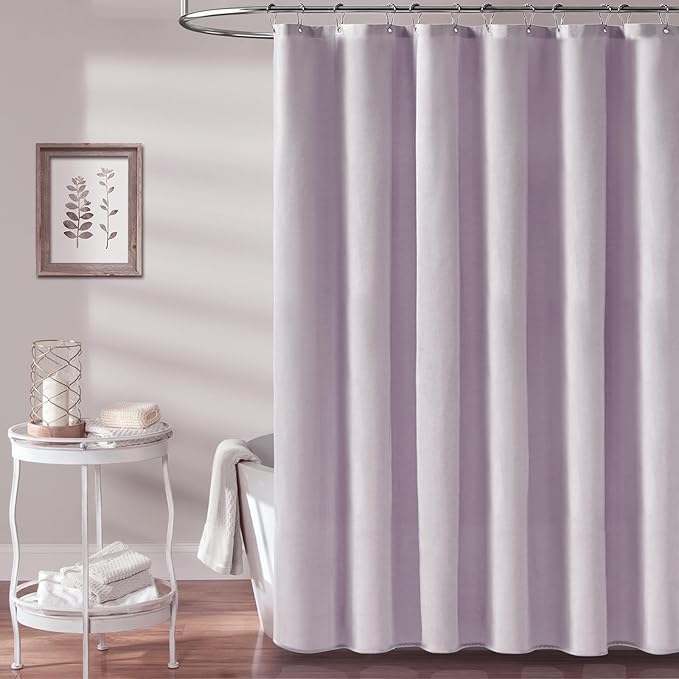 BTTN 78 Inch Long Shower Curtain, Linen Textured Thick Weighted Fabric Shower Curtain Set with 12 Hooks, Tall Hotel Neutral Heavy Duty Waterproof Polyester Shower Curtain for Bathroom, 72x78, Lavender