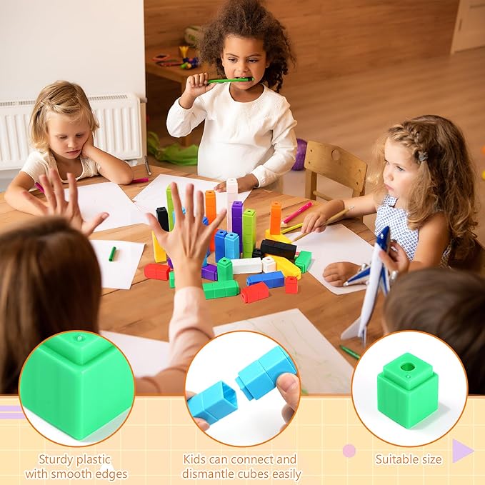 200 Pcs Black Linking Cubes for Math Counting Cubes Manipulatives Plastic Counting Block Manipulative Classroom Learning Supplies for Educational Preschool Activities Boy Girl (Black)
