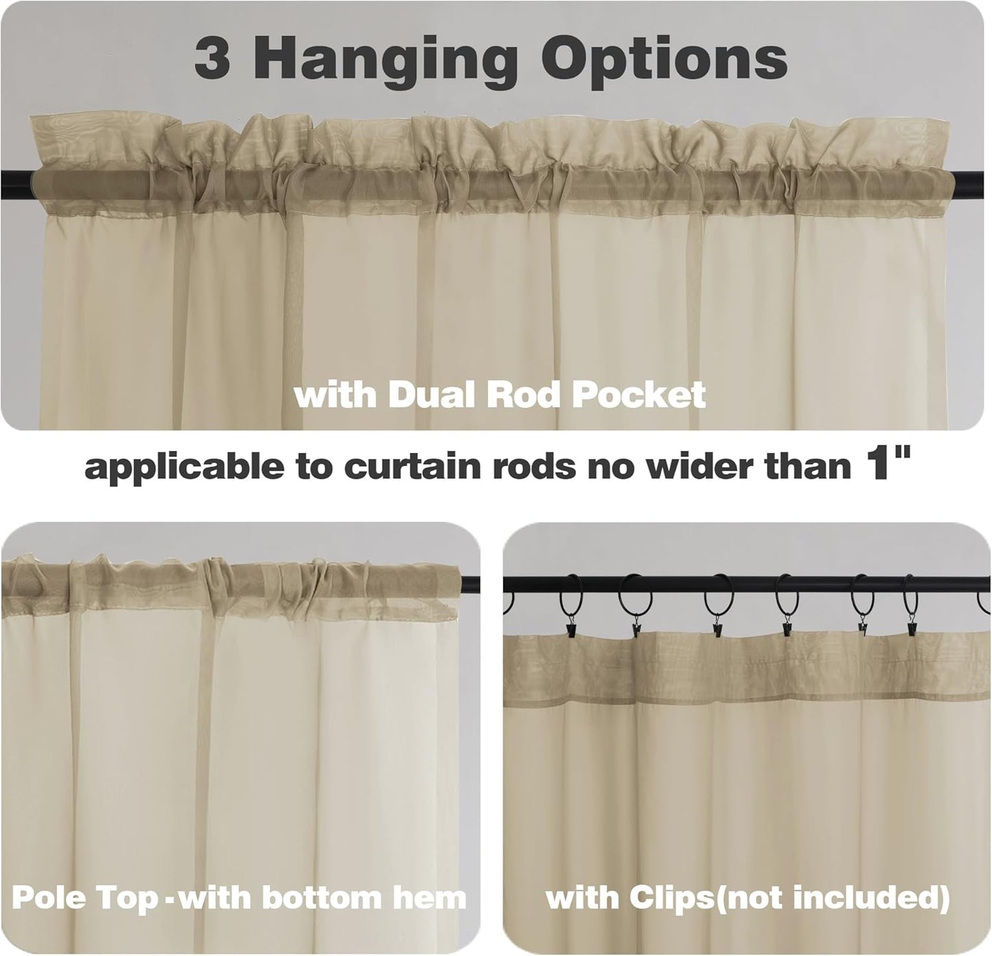 Chyhomenyc Taupe Sheer Curtains 84 Inches Long 2 Panels Set- Light Filtering Curtains for Bedroom, Soft Airy Voile Rod Pocket Living Room Window Drapes, 42Wx84L Inches, 2 PCS