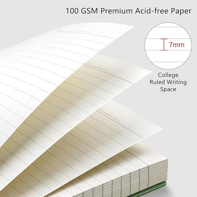 RETTACY Spiral College Ruled Notebook, 300 Pages, A5 Medium Size (5.7" × 8.2"), for School, Work, Writing, Journaling, 100 GSM Thick Paper, Flexible Plastic Cover (Light Green)