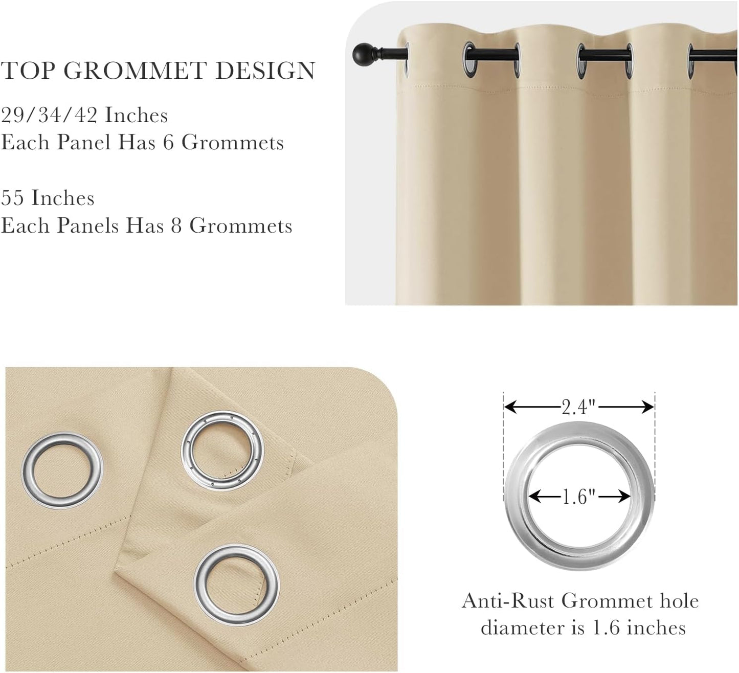 PONY DANCE Blackout Curtains for Bedroom 72 Inch Length 2 Panels Set, Privacy Thermal Insulated Room Darkening Grommet Drapes for Living Room Window, W34 x L72 Inch, Biscotti Beige