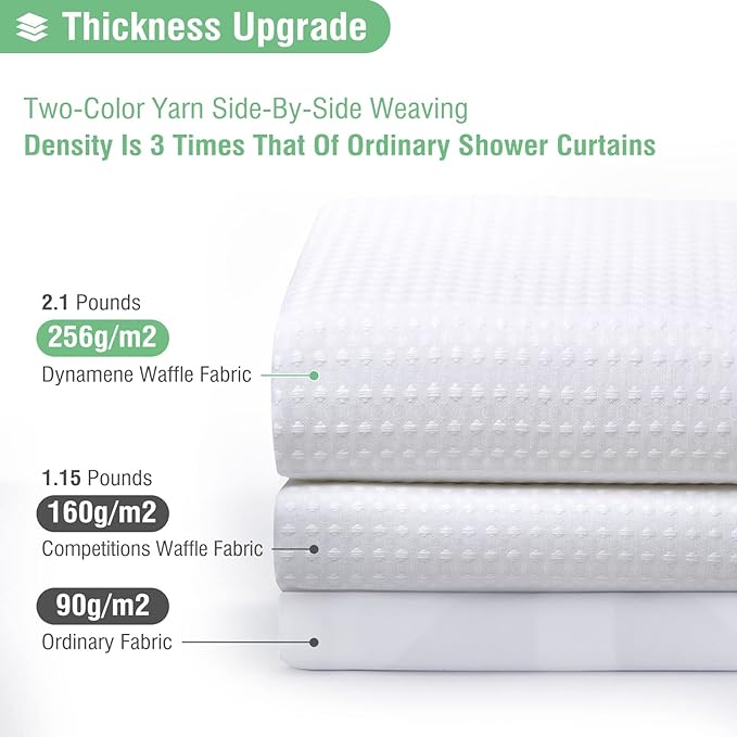 Dynamene Stall Fabric Shower Curtain - Waffle Weave 36 Inches Small Half Size Heavy Duty Cloth Shower Curtains for Bathroom, 256GSM Narrow Hotel Bath Curtain Set with 6 Plastic Hooks(36Wx72H, White)