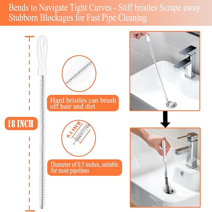63 Inch Drain Snake Hair Drain Clog Remover Tool, Flexible Sink Snake Drain Cleaner Tool Set, Plumbing Snake for Toilet Sewer Shower Kitchen Bathroom Tub Clogged Hair Removal Cleaning Tool Set