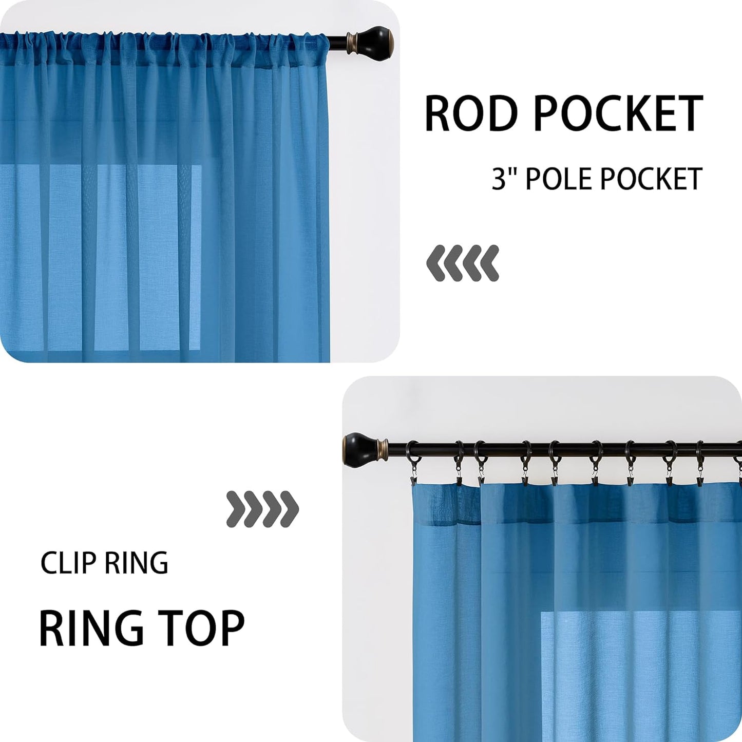 Tollpiz Sheer Curtains Closet Linen Textured Curtain Sheers Doorway Light Filtering Voile Patio Glass Door Rod Pocket Curtains French Door, 54 x 80 inches Long, Classic Blue, Set of 1 Panel