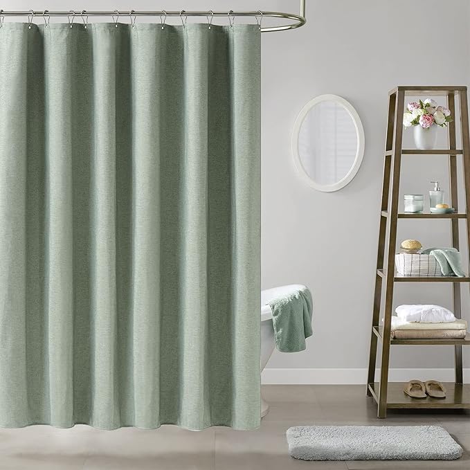 BTTN Extra Wide Shower Curtain - 108x72 Inch Linen Textured Waterproof Fabric Shower Curtain Set with 18 Plastic Hooks, Large Modern Decorative Shower Curtains for Bathroom and Bathtub - SageGreen