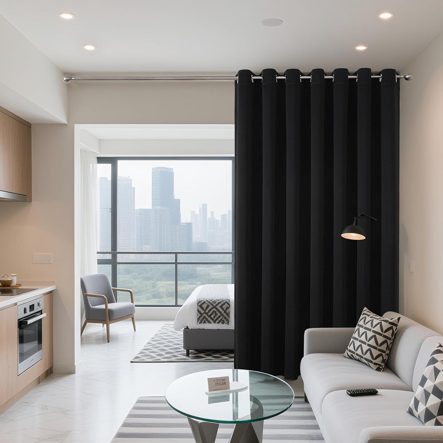 Joydeco Blackout Patio Sliding Door Curtains 84 Inches Long, Grommet Privacy Room Divider Curtains, Extra Wide Thermal Blackout Drapes for Bedroom Living Room (Black, 100Wx84L, 1 Panel)