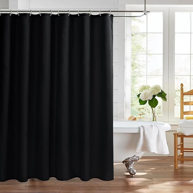 Nasitos Long Fabric Shower Curtain Liners 2 Pack - W72 x H78 - Water Resistant & Lightweight Cloth Shower Curtains for Bath Tub, Soft Hotel Quality, Machine Washable (Black, Magnets Included)