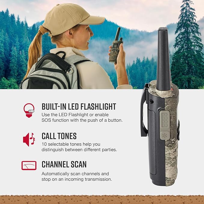 Cobra RX380 Walkie Talkies (2-Pack) – Weather Resistant Two Way Radios Long Range, 40 Pre-Programmed Channels, Weather Alerts, LED Flashlight, Long-Life NiMH Batteries (TrueTimber Strata Camo)