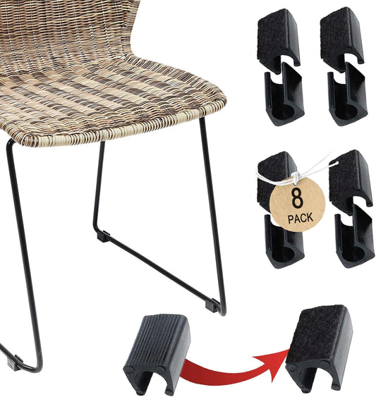 Rectangle U Shaped Chair Leg Tips Caps with Felt Pads,Furniture Feet Protector Slide Smoothly Glides No Scratches No Noise Protect Hardwood Floor,Fit 16mm(5/8inch) Diameter Tubular Leg (Black 8PCS)