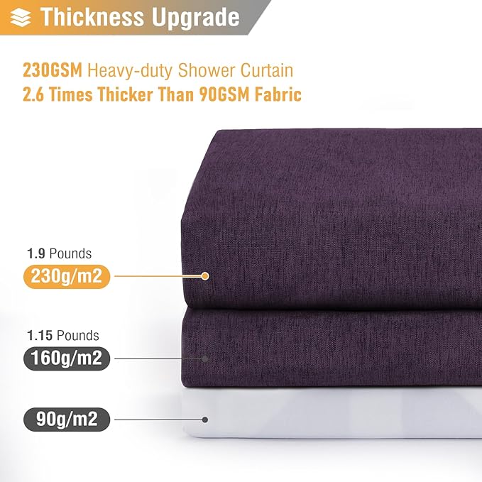 BTTN Purple Shower Curtain - Linen Textured Heavy Duty Waterproof Cloth Shower Curtain Set with 12 Plastic Hooks, Hotel Spa Luxury Simple Decorative Thick Fabric Shower Curtains for Bathroom - 72x72