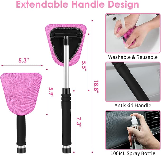 Viewsun Windshield Cleaner Tool, 17Pcs Pink Car Interior Cleaning Kit, Detailing Kit Cleaner, Detailing Brush, Cleaning Gel, Inside Cleaning Supplies Accessories for Women Girl Gift