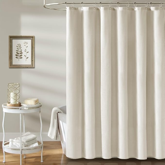 BTTN Fabric Shower Curtain, Linen Textured Heavy Duty Polyester Cloth Shower Curtain Set with Plastic Hooks, Light Cream, 72" W x 84" L (Pack of 1)