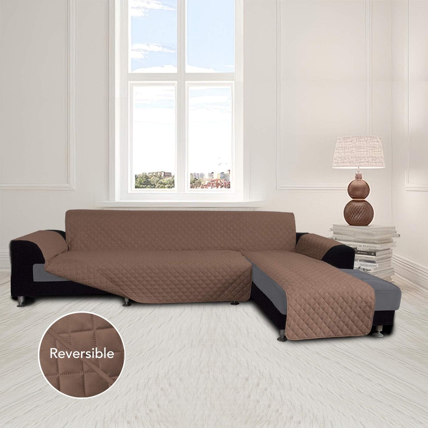 Easy-Going Sofa Slipcover L Shape Sofa Cover Sectional Couch Cover Chaise Slip Cover Furniture Protector Cover for Pets Kids Children Dog Cat (Large,Brown/Brown)