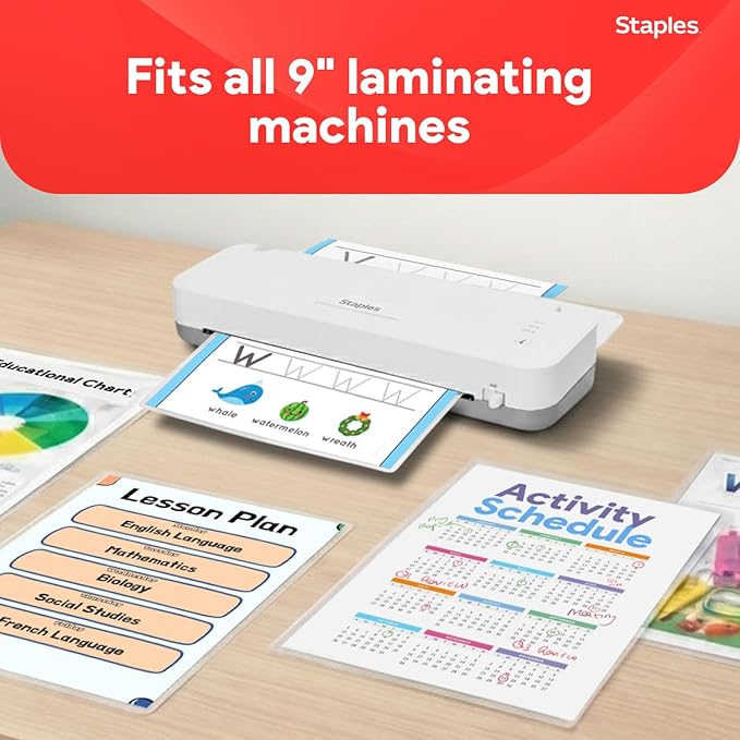 Staples Thermal Laminating Pouches, Letter Size, 9 x 11.5 Inches, 3 Mil, 100/Pack, for Office & School Use