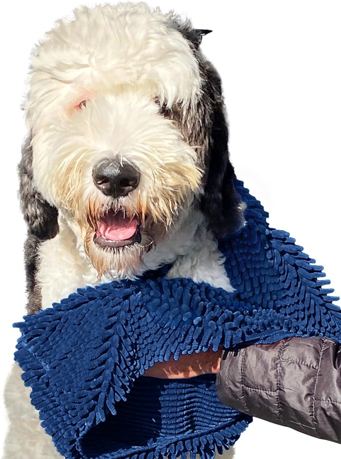 Soggy Doggy Super Shammy Dog Towel - Microfiber Chenille Towel for Drying Dogs and Cleaning Paws - Fast Drying with Hand Pockets for Ease (Navy Blue, 31” x 14”)