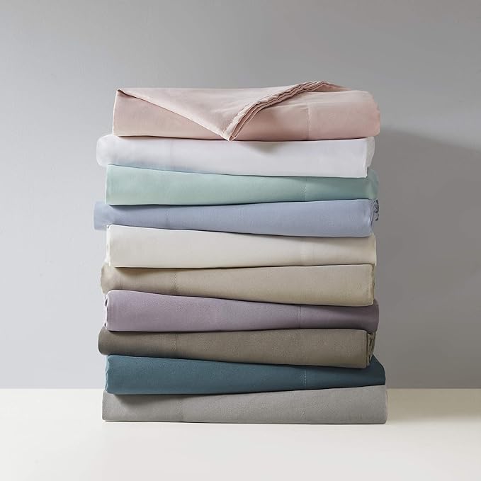 Madison Park 3M Microcell Bed Sheet Set Color Fast, Wrinkle and Stain Resistant, Soft Sheets with 16" Deep Pocket All Season, Cozy Bedding-Set, Matching Pillow Case, Queen, Seafoam, 4 Piece
