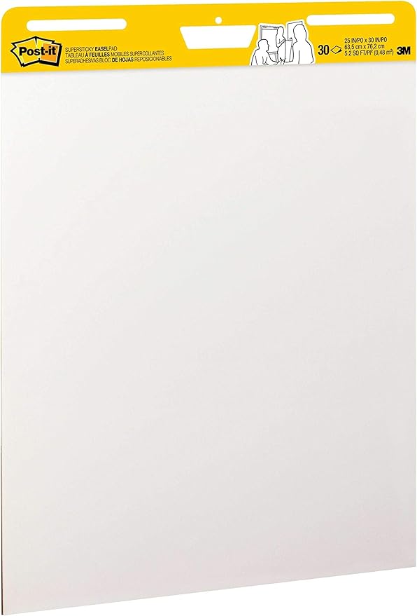 Post-it Super Sticky Easel Pad, 25 x 30 Inches, 30 Sheets/Pad, 6 Pads, Large White Premium Self Stick Flip Chart Paper, Super Sticking Power (559VAD6PK)