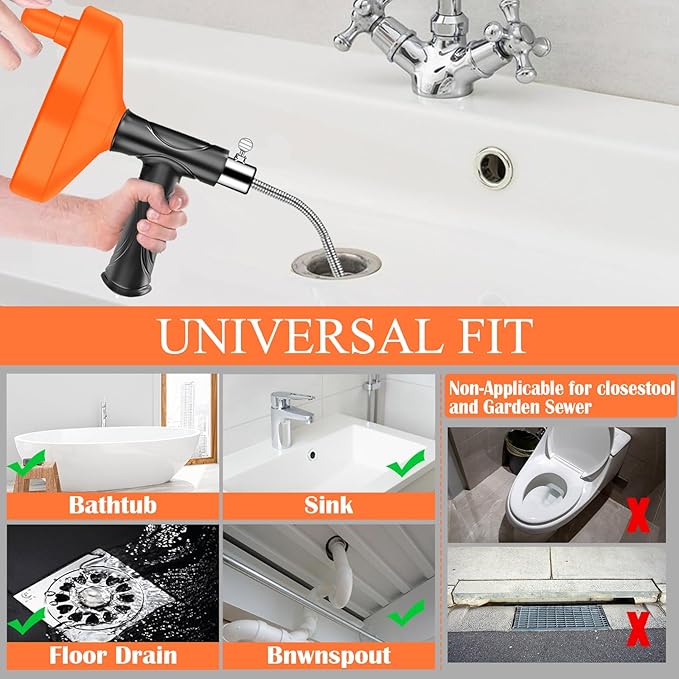 Drain Snake Auger, Plumbing Snake Drain Hair Clog Removal Tool, Heavy Duty Toilet Snake Auger, Sink Unclogger Drain Cleaner Tool for Bathroom Kitchen Tub Shower Drain Clog Remover with Gloves（33 Feet）