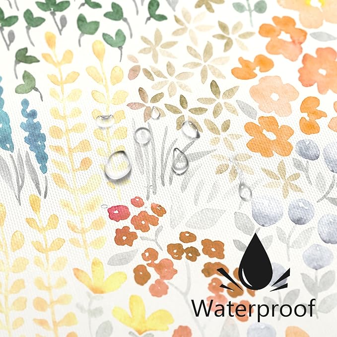Long Shower Curtain 72 x 78 Inch, Tall Cute Floral Shower Curtain for Bathroom, Orange Wildflower Boho Cottagecore Fabric Shower Curtain Set with Hooks