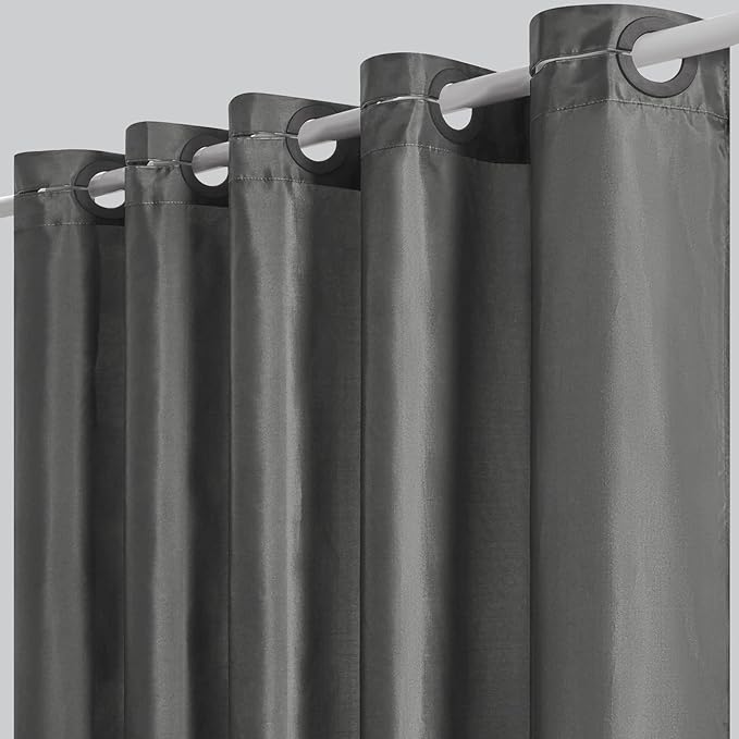 Furlinic No Hook Long Shower Curtain 84 Length,Waterproof Fabric Curtains for Bathroom,Machine Washable,Includes 10 Plastic Built-in Grommets,Minimalist Hotel Style,Dark Grey,72x84 Inch