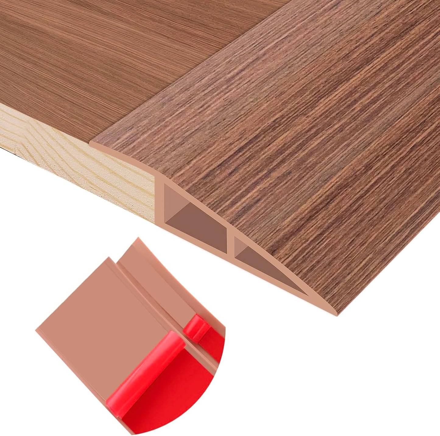 Floor Transition Strip Self Adhesive Vinyl Door Threshold for Doorways Carpet Edging Trim Overlap Edge Reducer for Laminate Floor, Carpet, Tile (Light Brown Wood Grain, 2/5" to 3/5", 10Ft)