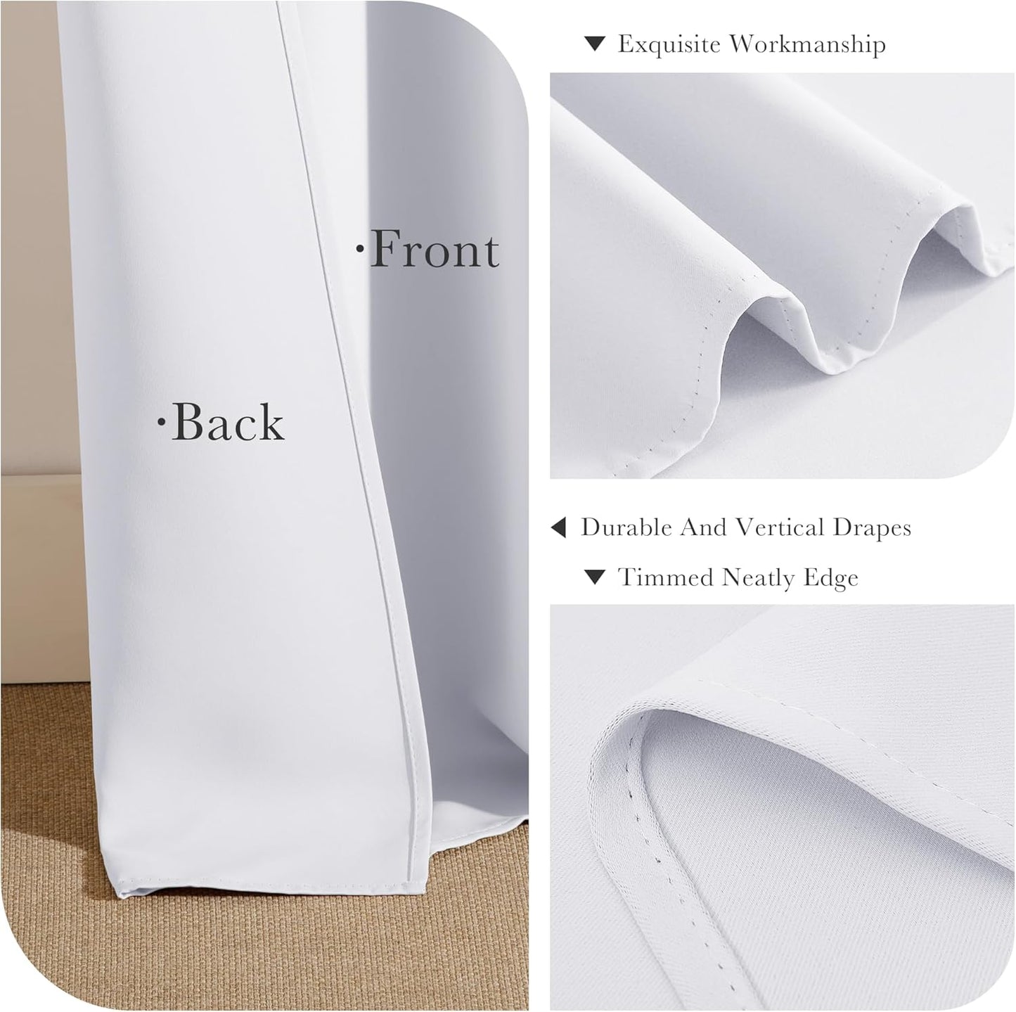 PONY DANCE Room Darkening Window Curtain Tiers, Kitchen/Bathroom/Kids Bedroom Decor Thermal Insulated Window Treatment Short Curtain, Pure White, 34W by 36L inches, 2 Panels