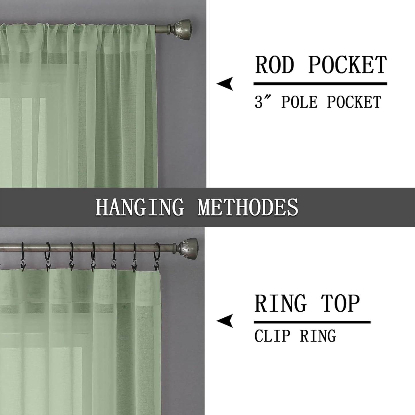 Tollpiz Sheer Curtains Linen Textured Bedroom Curtain Sheers Light Filtering Rod Pocket Voile Curtains for Living Room, 54 x 84 inches Long, Sage Green, Set of 2 Panels