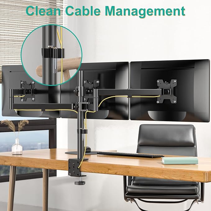 WALI Triple Monitor Mount, 3 Monitor Desk Mount for 13-27 inch Computer Screens, Holds up to 22 lbs, Triple Monitors Stand for Desk, with Tilt, Swivel, Rotation, VESA 75/100mm (M003S), Black