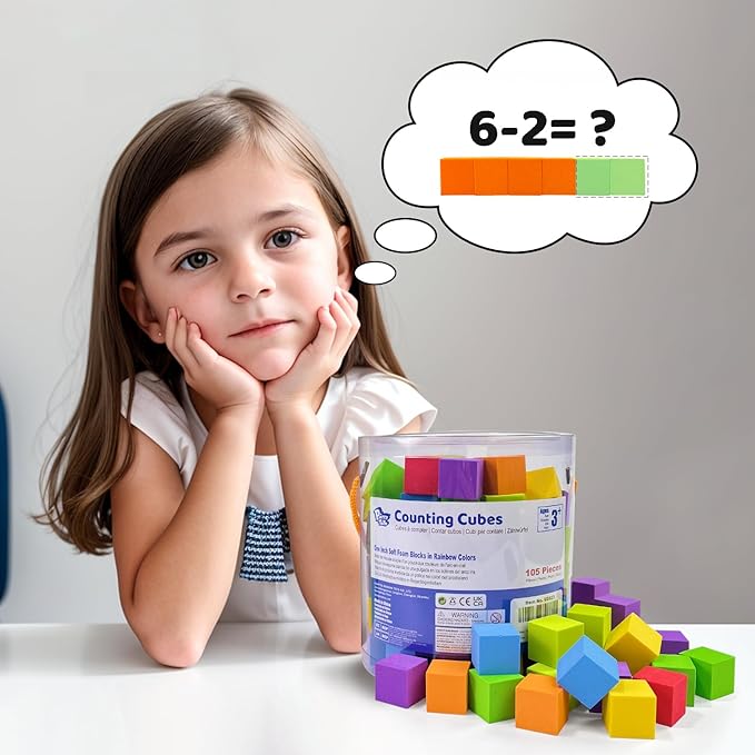 Foam Counting Blocks, 105 Pieces 1 Inch Soft Rainbow Math Counters Cubes, Math Manipulatives Preschool, Classroom Learning Supplies, Stacking Blocks for Kids Ages 3+