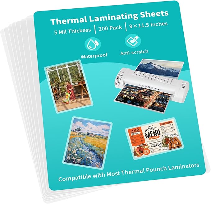 5 Mil Thermal Laminating Sheets 200 Packs, Clear 9" x 11.5" Laminating Pouches Rounded Corner, Holds 8.5 x 11 Inch Sheet, Letter Size Lamination Paper for Laminators