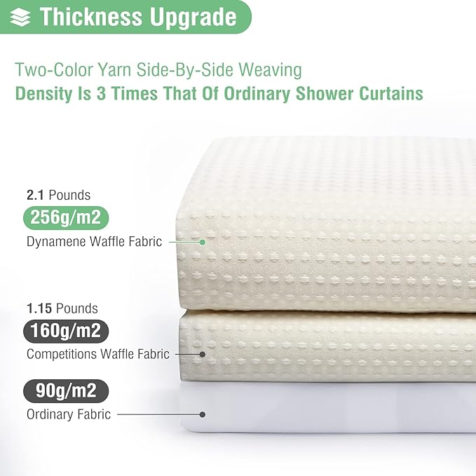 Dynamene Extra Long Shower Curtain,96 Inch Long Waffle Weave Weighted Thick Cloth Bathroom Shower Curtain, Neutral Heavy Duty Hotel Bath Curtain Set with 12 Plastic Hooks,72x96,Cream/Ivory