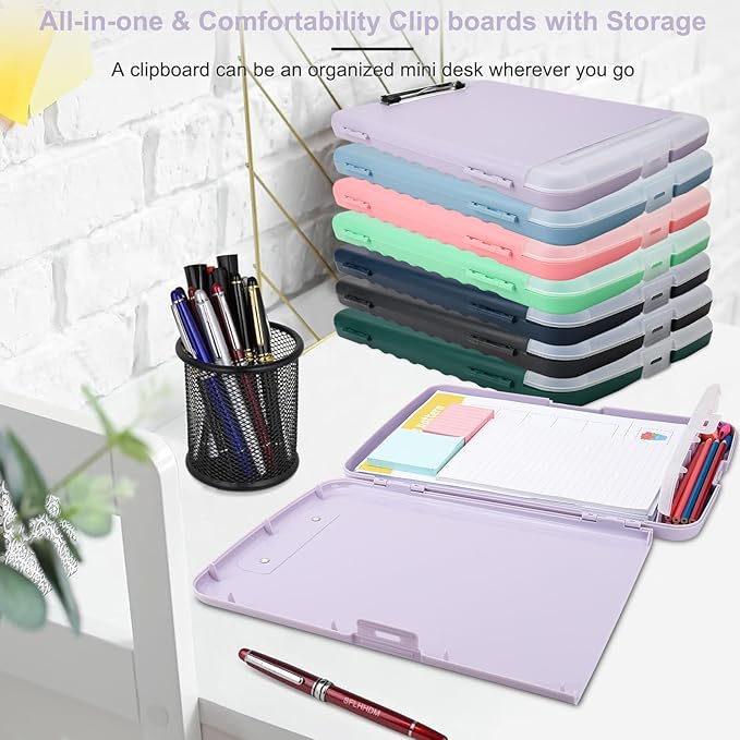 SFLHHDM Purple Clipboard, Clip Board 8.5x11, Teacher Clipboards with Storage, Plastic Clipboard with Pen Holder, Clipboards Storage for Women Teachers Work, School & Office Supplies