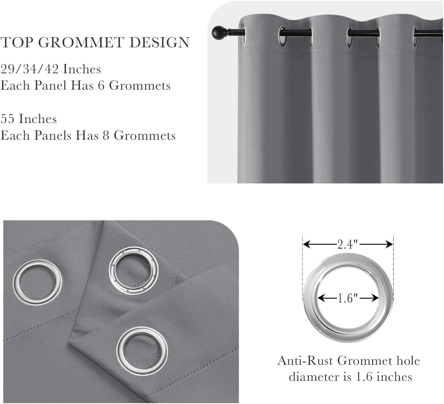 PONY DANCE Blackout Curtains for Bedroom 72 Inch Length 2 Panels Set, Privacy Thermal Insulated Room Darkening Grommet Drapes for Living Room Window, W34 x L72 Inch, Sliver Grey