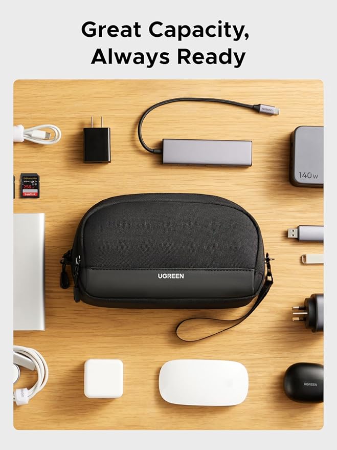 UGREEN Electronics Organizer Travel Case Bag Multifunctional Organizer Carrying Case for Cables, Cord, SD Card, Earbuds, Charger, USB Adapter, Electronic Accessories Medium Size