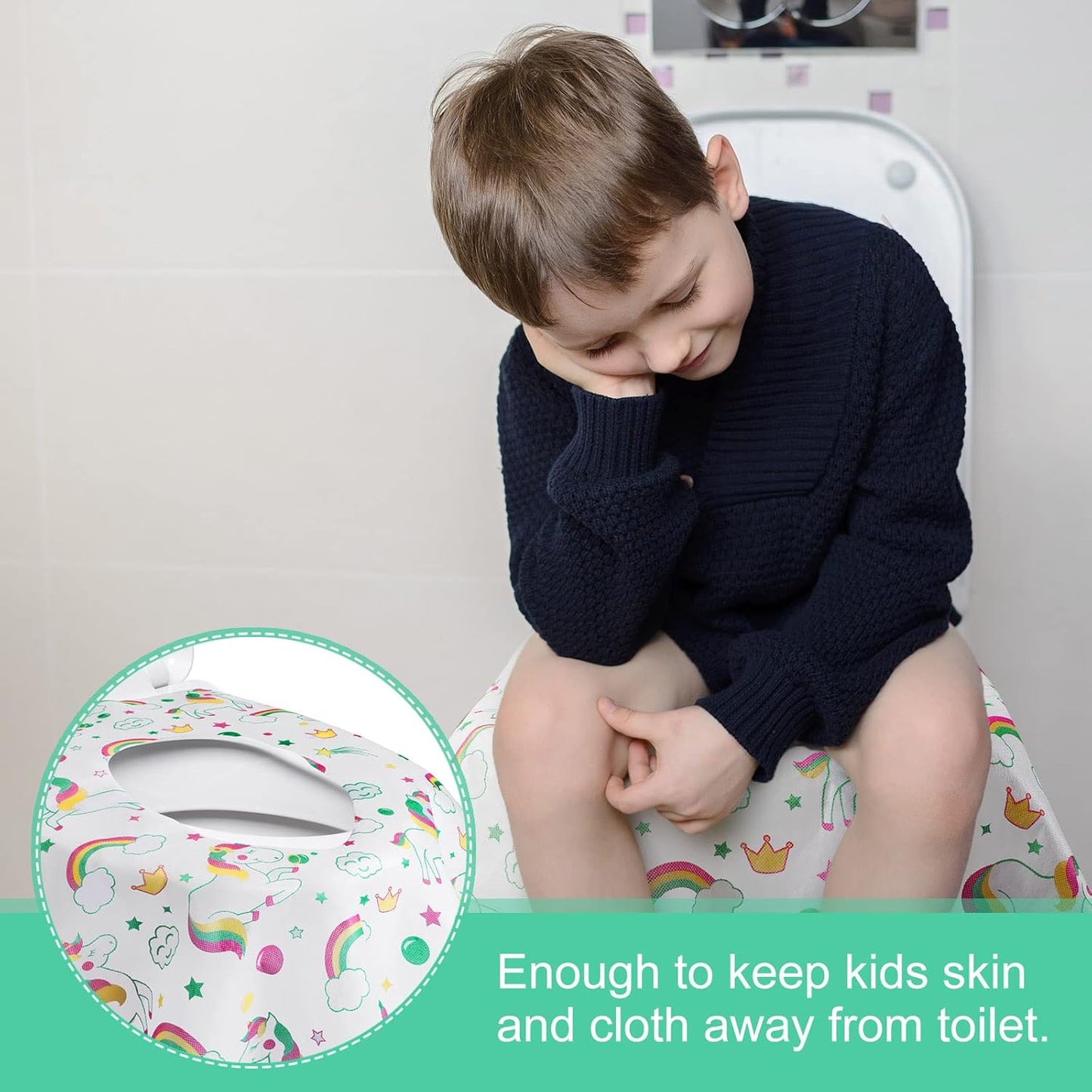 50 Packs Disposable Toilet Seat Covers Extra Large Individually Wrapped for Kids and Adults, Portable Non Slip Waterproof Potty Seat Covers for Toddlers Potty Training, Travel (Unicorn)