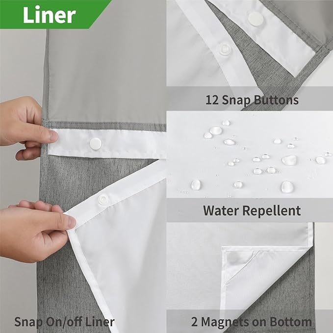 Stall No Hooks Needed Linen Textured Shower Curtain with Snap-in Fabric Liner Set,Hotel Luxury Decor Shower Curtains for Bathroom,Waterproof & Washable,60Wx74H,Grey/Gray