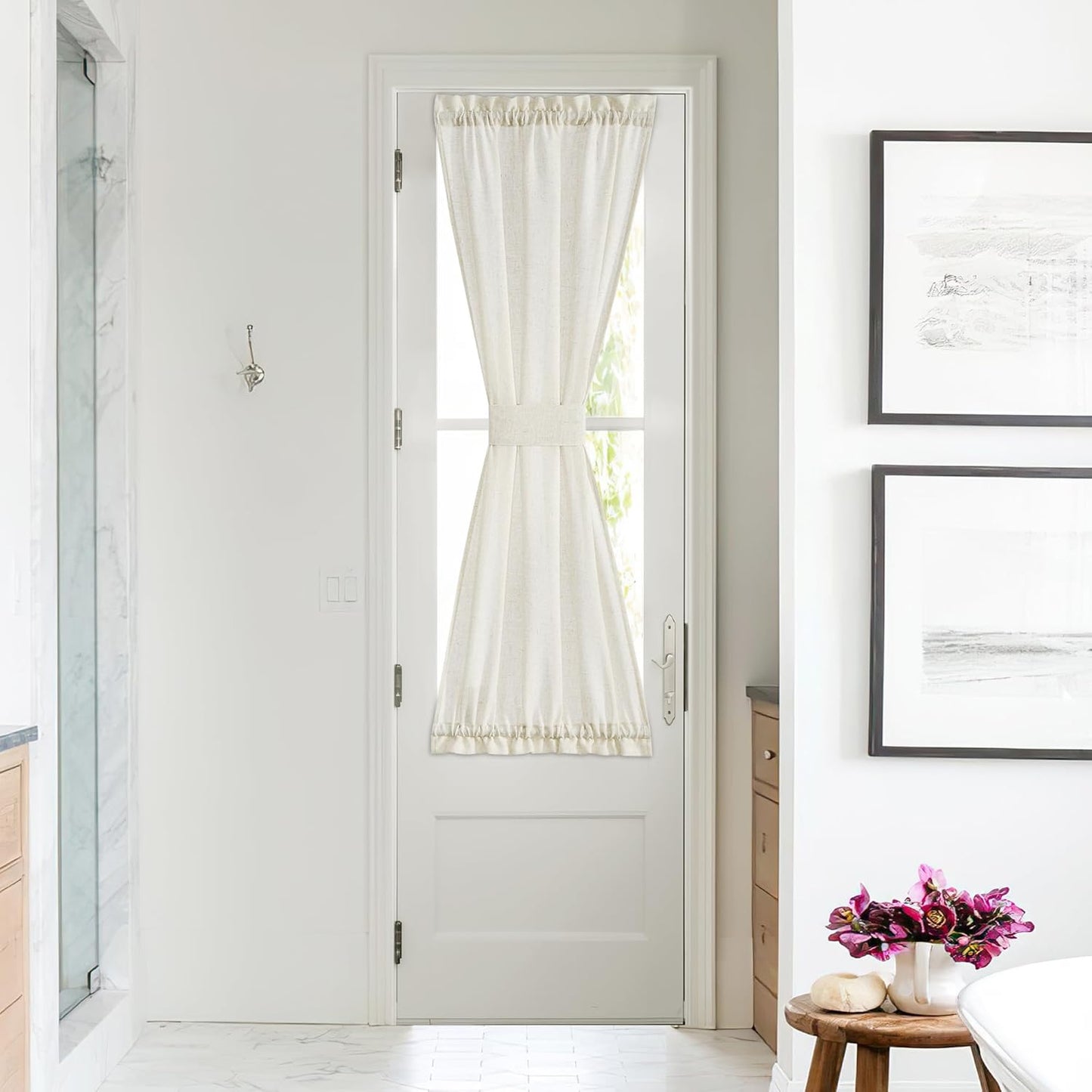 NICETOWN Linen Blend Small Window Curtains for Classroom Kitchen Cafe Basement Easy Installed Door Window Curtain for Privacy, Light Filtering Tie Up Shade, 1 Panel, W26 x L50 inches Long, Linen