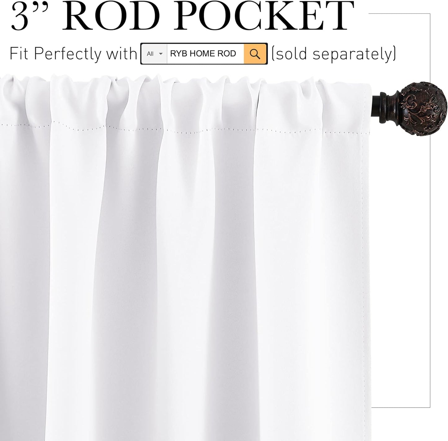 RYB HOME Short Curtains for Living Room Blackout Portable Blinds Shades for Bedroom Bathroom Basement Garage RV Camper Windows, 34 inches Width x 36 inches Length, Pure White, 2 Pcs